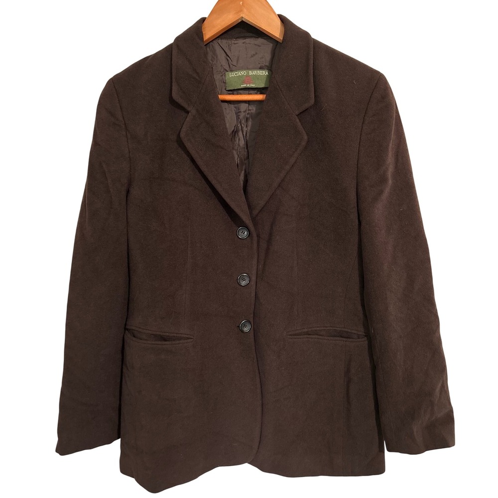 Luciano Barbera Women's Brown 3 Button Blazer 50% Angora‎ Made in Italy Size 44